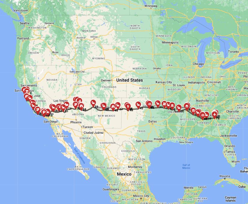 RV route planner from San Francisco to Atlanta motorhome  road trip full plan